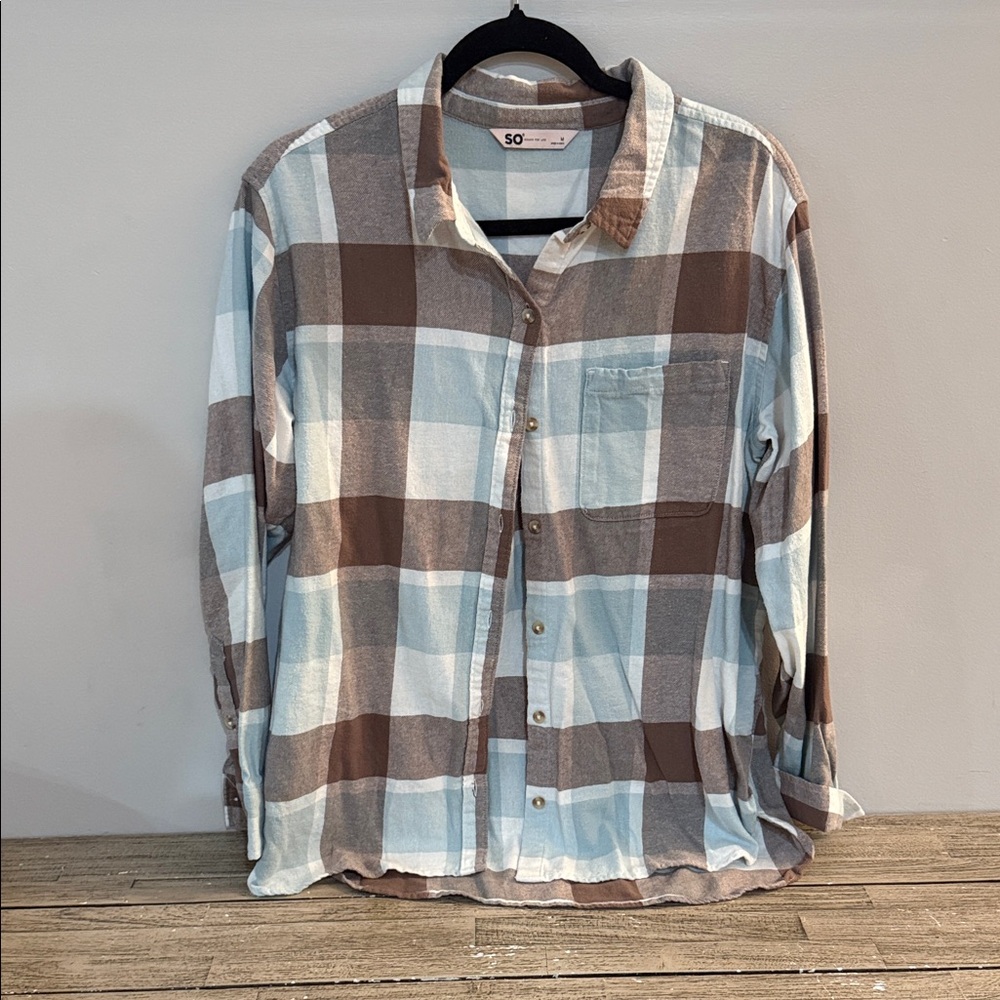 SO Plaid Button-Down Shirt - Brown and Blue